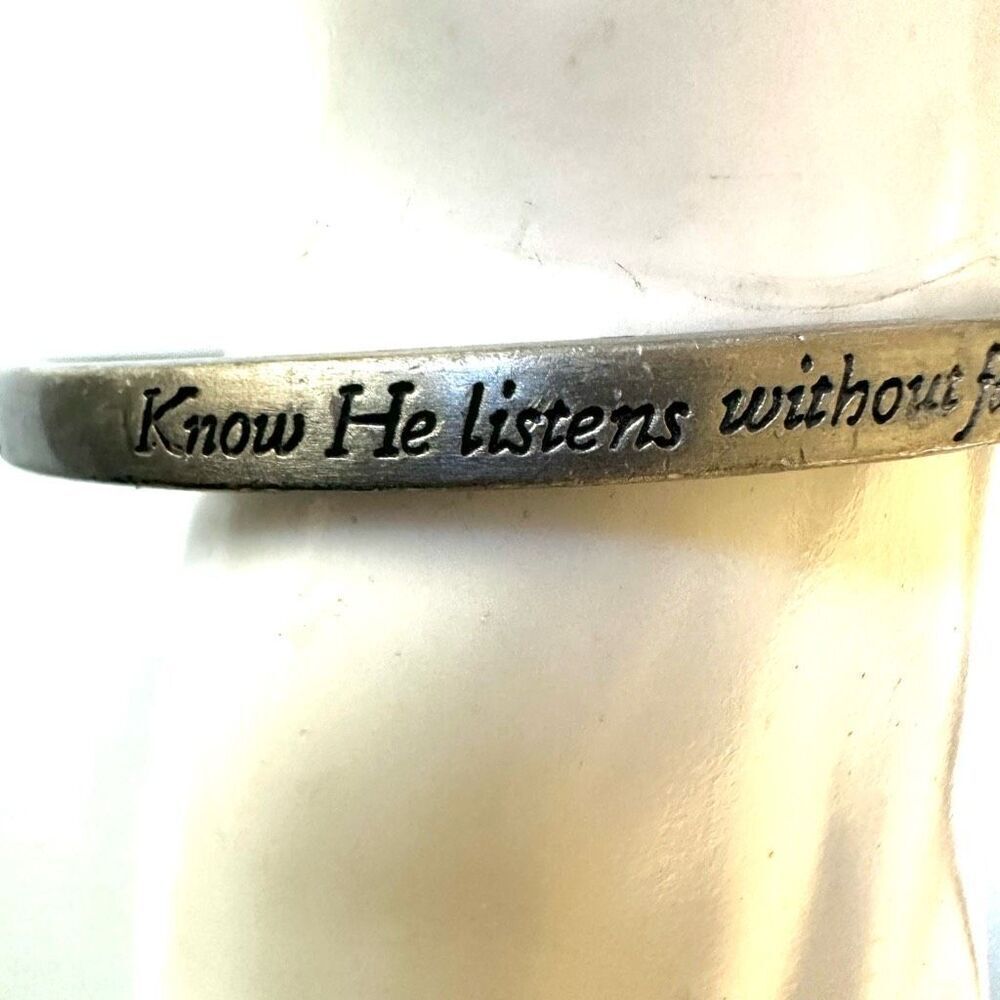 Silver tone inspirational religious  bangle bracelet